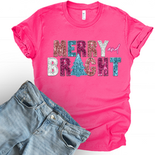 Load image into Gallery viewer, Wholesale Merry and Bright Bling Graphic Tee - Fuchsia Tee