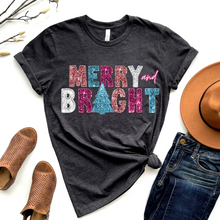 Load image into Gallery viewer, Wholesale Merry and Bright Bling Graphic Tee - Heather Charcoal Sweatshirt
