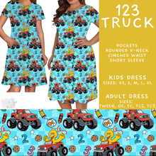 Load image into Gallery viewer, Batch #555 - Cool Characters 7 - Closes 7/13 - ETA mid Sept - 123 Truck Adult &amp; Kids Dresses
