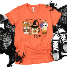Load image into Gallery viewer, Wholesale Scary Coffee Graphic Tee - Heather Orange Tee
