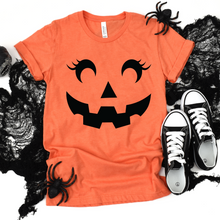 Load image into Gallery viewer, Wholesale Pumpkin Face Graphic Tee - Heather Orange Tee
