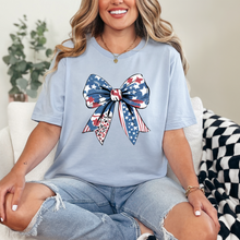 Load image into Gallery viewer, Wholesale American Flag Bow Graphic Tee - Baby Blue Tee
