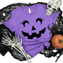 Load image into Gallery viewer, Wholesale Pumpkin Face Graphic Tee - Heather Team Purple Tee
