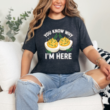 Load image into Gallery viewer, Wholesale Why I'm Here Eggs Graphic Tee - Dark Grey Heather Tee
