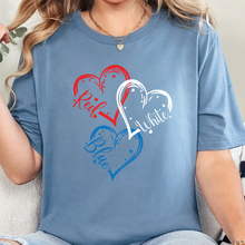 Load image into Gallery viewer, Wholesale Red White Blue Hearts Graphic Tee - Steel Blue Tee
