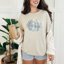 Load image into Gallery viewer, Wholesale Thankful Pumpkin Blue Graphic Tee - Natural Tee
