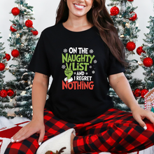 Load image into Gallery viewer, Wholesale On Naughty List &amp; Regret Nothing Graphic Tee - Black Tee
