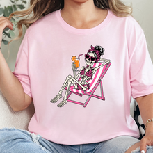 Load image into Gallery viewer, Wholesale Skeleton in Lawn Chair Graphic Tee - Soft Pink
