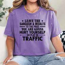 Load image into Gallery viewer, Wholesale Leave the Sarcasm Graphic Tee - Heather Team Purple
