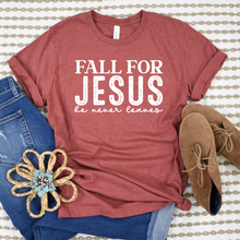 Load image into Gallery viewer, Wholesale Fall for Jesus he never leaves Graphic Tee - Heather Clay Tee
