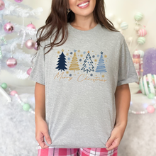 Load image into Gallery viewer, Wholesale Blue Merry Christmas Graphic Tee - Grey Tee
