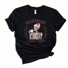 Load image into Gallery viewer, Wholesale Skeleton nightmare before coffee Graphic Tee - Black Tee

