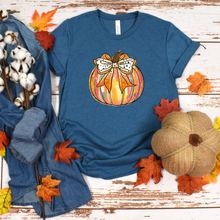 Load image into Gallery viewer, Wholesale Colorful Pumpkin Bow Graphic Tee - Heather Deep Teal Tee
