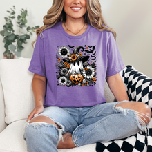 Load image into Gallery viewer, Wholesale Floral Ghost Pumpkin Graphic Tee - Heather Team Purple Tee
