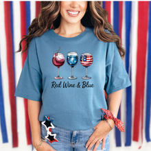 Load image into Gallery viewer, Wholesale 4th of July Red Wine &amp; Blue Graphic Tee - Steel Blue Tee
