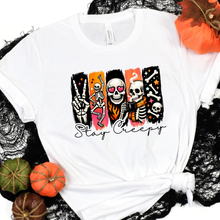 Load image into Gallery viewer, Wholesale Halloween Stay Creepy Skull Graphic Tee - White
