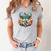 Load image into Gallery viewer, Wholesale Turquoise Pumpkin Bling Graphic Tee - Grey Tee
