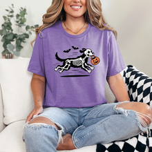 Load image into Gallery viewer, Wholesale Skeleton Dog Graphic Tee - Heather Team Purple Tee
