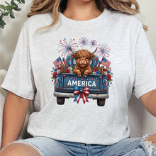 Load image into Gallery viewer, Wholesale Highland Cow America Truck Graphic Tee - Ash Tee
