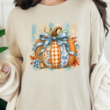 Load image into Gallery viewer, Wholesale Striped Patchwork Pumpkin Graphic Tee - Natural
