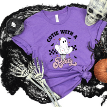 Load image into Gallery viewer, Wholesale Cutie with a BOOty Graphic Tee - Heather Team Purple Tee
