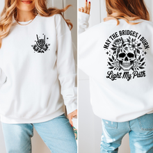 Load image into Gallery viewer, Wholesale May The Bridges Burn Front/Back Sweatshirt - White Sweatshirt
