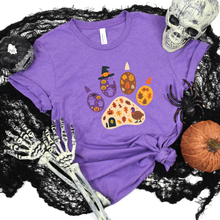 Load image into Gallery viewer, Wholesale Spooky Fall Paw Print Graphic Tee - Heather Team Purple
