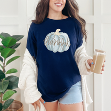 Load image into Gallery viewer, Wholesale Thankful Pumpkin Blue Graphic Tee - Navy Tee
