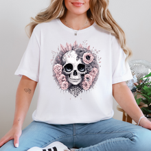 Load image into Gallery viewer, Wholesale Skull with Pink Roses Graphic Tee - White Tee
