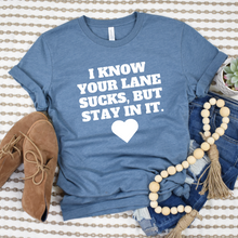 Load image into Gallery viewer, Wholesale Stay in your lane Graphic Tee - Heather Slate Tee
