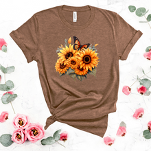 Load image into Gallery viewer, Wholesale Fall sunflowers Graphic Tee - Heather Brown Tee

