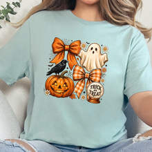 Load image into Gallery viewer, Wholesale Preppy Halloween Coquette Ghost Graphic Tee - Dusty Blue
