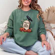Load image into Gallery viewer, Wholesale Here Lies My Mental Stability Sweatshirt - Heather Dark Green Sweatshirt
