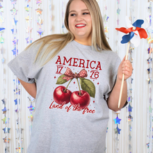 Load image into Gallery viewer, Wholesale Cherries land of the free Graphic Tee - Grey Tee
