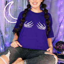 Load image into Gallery viewer, Wholesale Skeleton Hands Graphic Tee - Purple Tee
