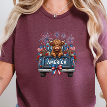 Load image into Gallery viewer, Wholesale Highland Cow America Truck Graphic Tee - Heather Maroon Tee
