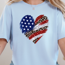 Load image into Gallery viewer, Wholesale Flag Heart Graphic Tee - Baby Blue Tee
