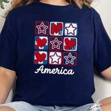 Load image into Gallery viewer, Wholesale Patriotic Quilt Stars Hearts Graphic Tee - Navy Tee
