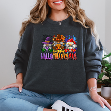 Load image into Gallery viewer, Wholesale Happy Hallothanksmas Gnomes Sweatshirt - Dark Heather Sweatshirt
