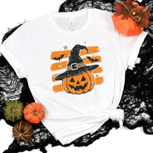 Load image into Gallery viewer, Wholesale Striped Vintage Halloween Pumpkin Graphic Tee - White
