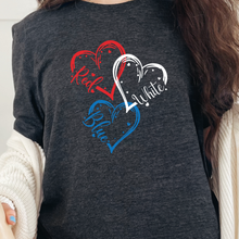 Load image into Gallery viewer, Wholesale Red White Blue Hearts Graphic Tee - Dark Grey Heather Tee

