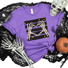 Load image into Gallery viewer, Wholesale Halloween Skeleton Hands Graphic Tee - Heather Team Purple
