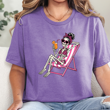 Load image into Gallery viewer, Wholesale Skeleton in Lawn Chair Graphic Tee - Heather Team Purple

