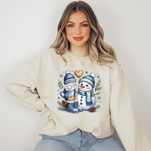 Load image into Gallery viewer, Wholesale Blue Snowman Sweatshirt - Sand Sweatshirt

