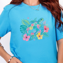 Load image into Gallery viewer, Wholesale Floral Sea Turtle Graphic Tee - Heather Aqua Tee
