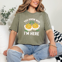 Load image into Gallery viewer, Wholesale Why I'm Here Eggs Graphic Tee - Heather Olive Tee
