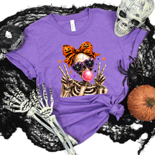 Load image into Gallery viewer, Wholesale Cute Skeleton Halloween Graphic Tee - Heather Team Purple
