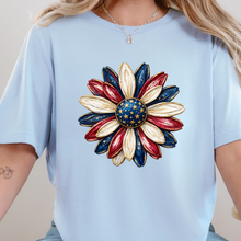 Load image into Gallery viewer, Wholesale Patriotic Daisy Graphic Tee - Baby Blue Tee
