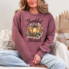 Load image into Gallery viewer, Wholesale Thankful Grateful Blessed Pumpkin Sweatshirt - Heather Dark Maroon Sweatshirt
