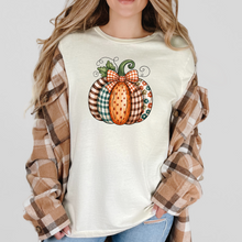 Load image into Gallery viewer, Wholesale Patchwork Pumpkin Graphic Tee - Natural Tee
